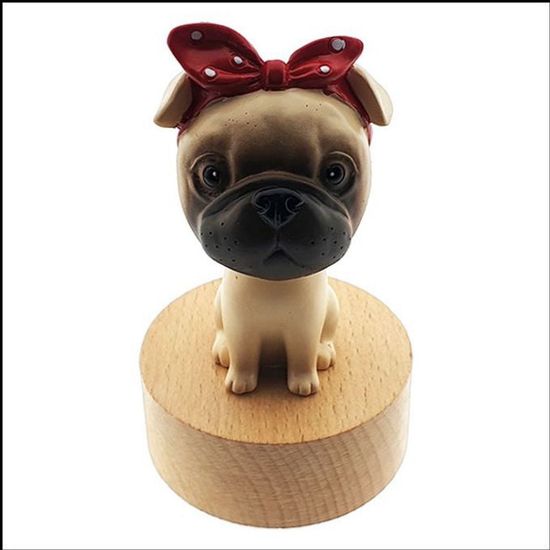 고급 원목 원형 오르골 리본 불독(WFI68MP)