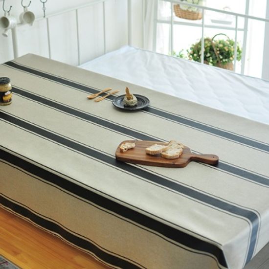 대폭]빈티지 스트라이프 린넨 방수식탁보(블랙)