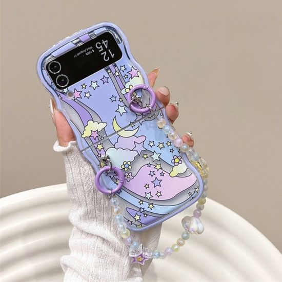 갤럭시 z플립 3 4 5 스마일 밤하늘 비즈 스트랩케이스