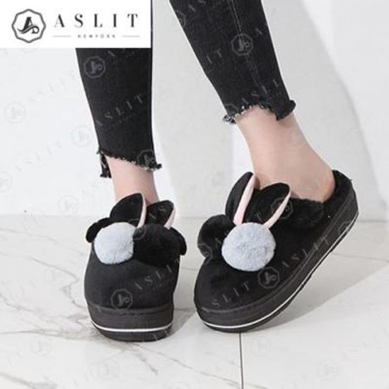 [애슬릿]토끼 장식 키높이 통굽 실내화 털 슬리퍼