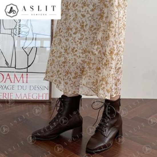 [애슬릿]스퀘어 여성 레이스업 앵클 워커 부츠 힐