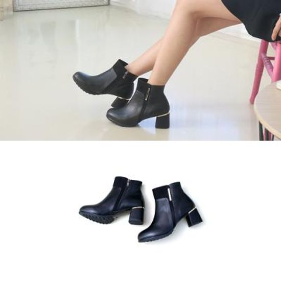[애슬릿]천연소가죽 안감기모 사이드지퍼 앵클부츠 6cm