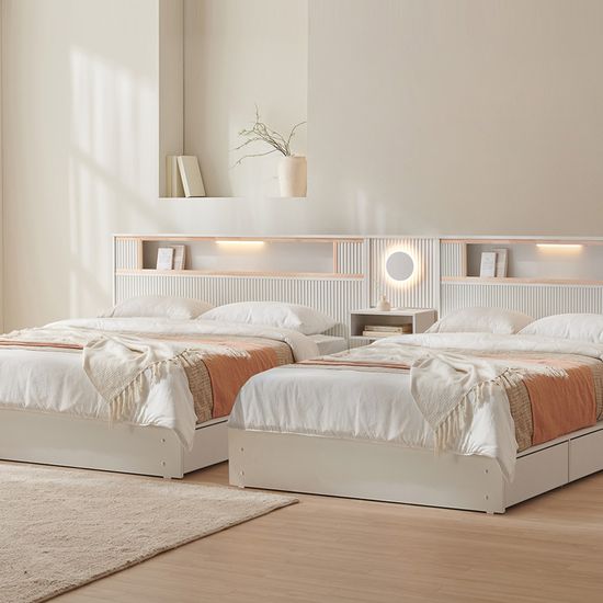 트리플 편백 원목 트윈침대SS+SS 독립매트(패널1개)