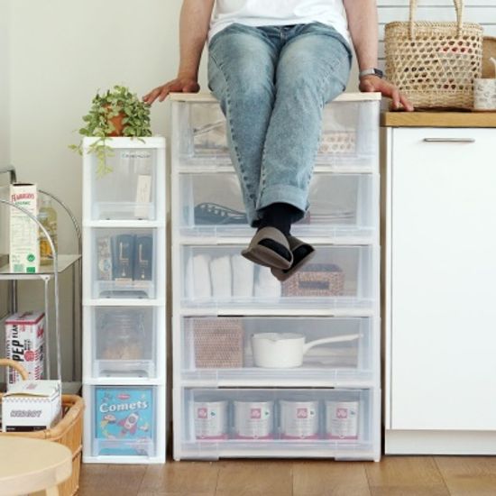 이노스 투명 3단 4단 5단 우드상판 플라스틱 서랍장