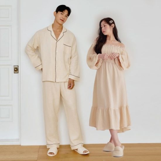 [쿠비카]오프숄더 2way 거즈면 원피스 커플잠옷 WM593