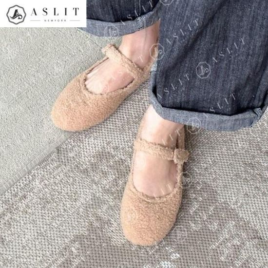 [애슬릿]둥근 코 귀여운 메리제인 퍼 플랫 슈즈