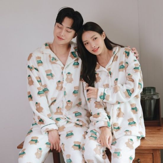 김양메이드 극세사 곰돌이 커플잠옷 원피스 파자마