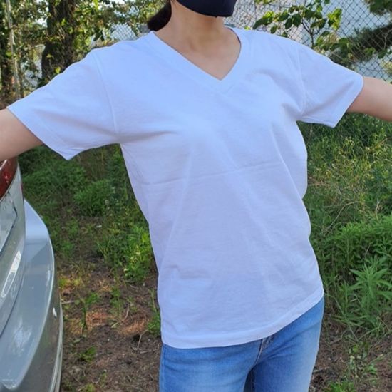 순한 무지 면 기본 반팔 브이넥  WA67786