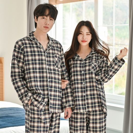 맨해튼 체크 피치기모면 커플잠옷 홈웨어