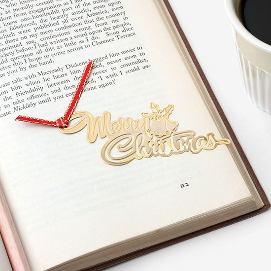 북마크 카드 크리스마스 - 골드 리스