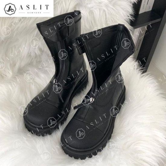 [애슬릿]라운드 토 앞 지퍼 찍찍이 스판 앵클 부츠