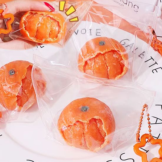 귤 젤리 큐브  실리콘 말랑이 pvc백 키링 손 장난감