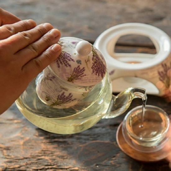 라벤더 유리 티팟과 워머 세트