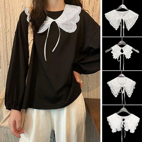 여성 레이스 페이크카라 넥케이프 블라우스 (WBCA327)