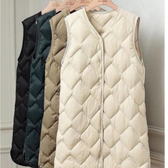 여성 경량 오디털 퀼팅 롱 패딩 조끼