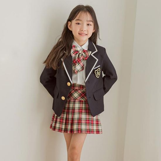 자켓 옆지퍼 레드체크 치마 세트 여아용 주니어 초등