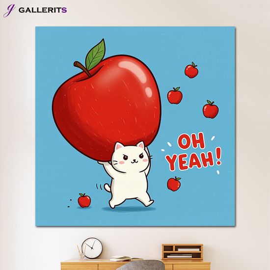 사과 귀여운 고양이 그림 인테리어 액자 팝아트 소형