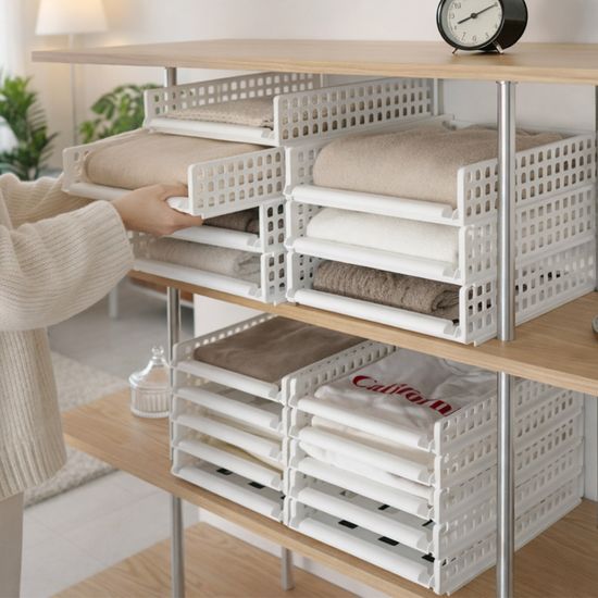 풀 슬라이딩 옷정리 적층 트레이 중형 3개 옷트레이