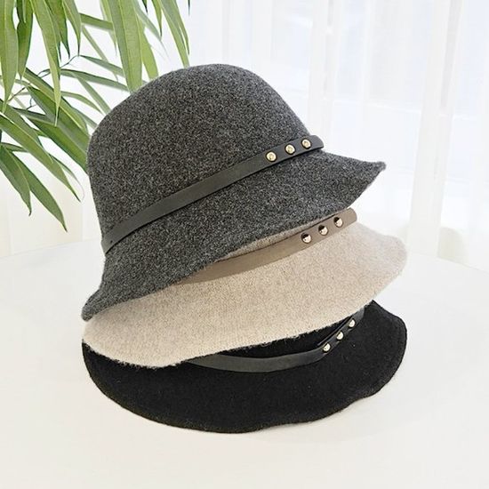 [애슬릿]울 니트 벨트 벙거지 겨울 여성 버킷햇 모자
