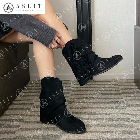 [애슬릿]반 접은 사이드 프린지 앵클 부츠