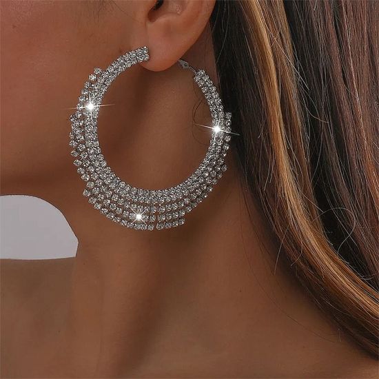 화려한 빅사이즈 큐빅 링 드롭 귀걸이 원터치 귀고리
