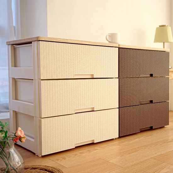 보노하우스 라라 라탄 우드상판 플라스틱 서랍장 3단