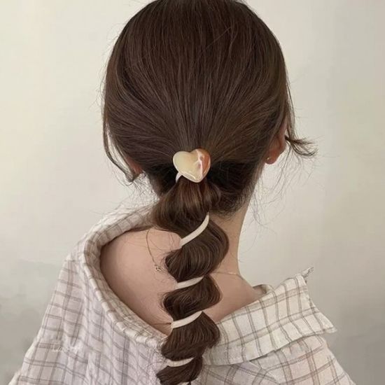 하트 머리핀 헤어어브레이드 포니테일 전화선 머리끈