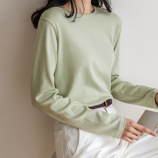 여성 봄 데일리 짱짱한 라운드 긴팔 티셔츠