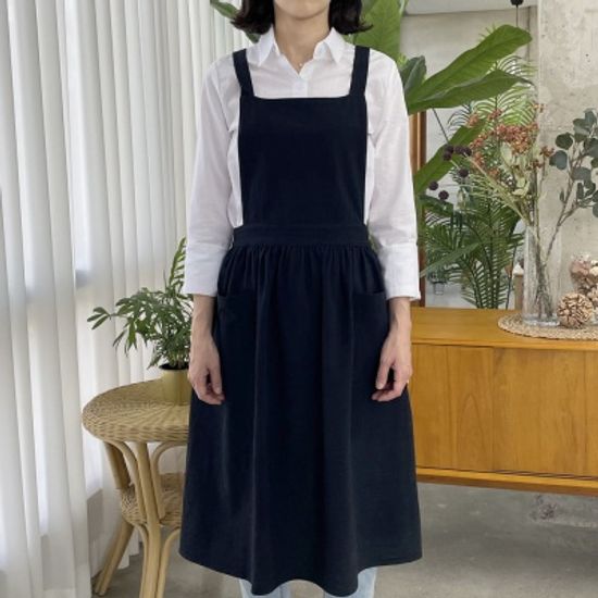 쿠이나 자체제작 포켓 심플 린넨 앞치마 원피스