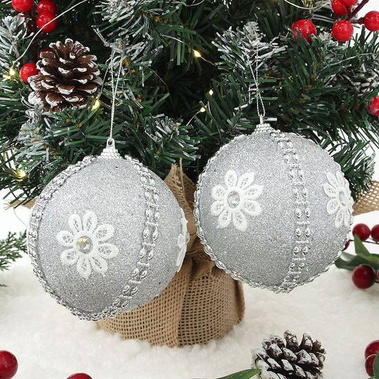 [도토로]로열실버 글리터 장식볼 2p(10cm) (데이지큐