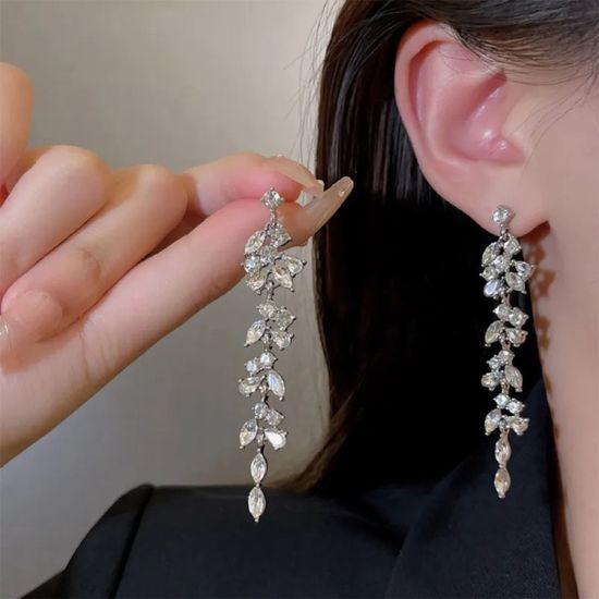 예쁜 럭셔리 큐빅 진주 롱 드롭 귀걸이 패션 귀고리