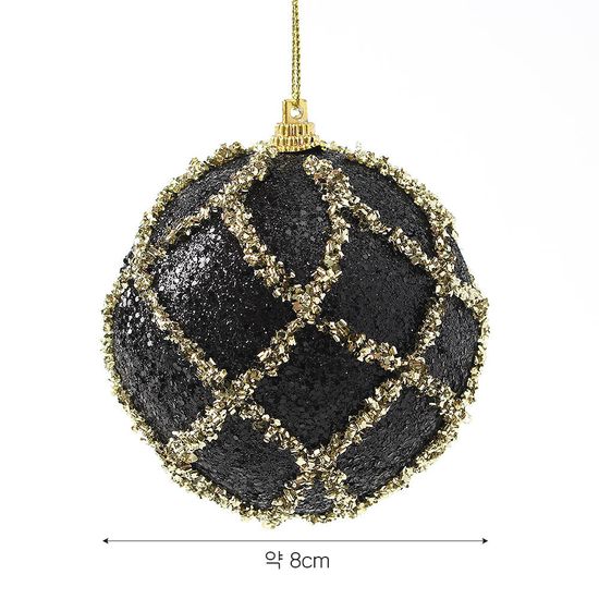 [도토로]블랙시크 글리터 장식볼 3p(8cm) (다이아체크