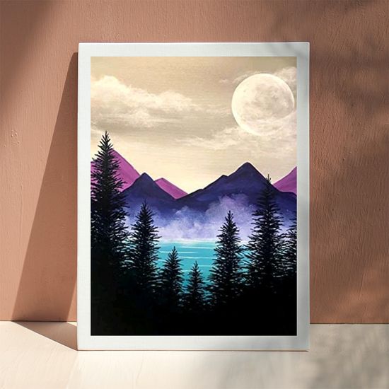골피아 DIY 그림그리기 유화 40x50cm, 보라색 산에 달