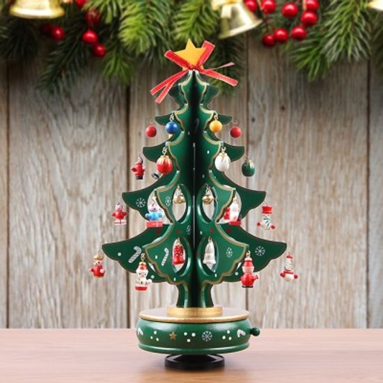 초록 십자형 오르골 크리스마스 트리(33cm)