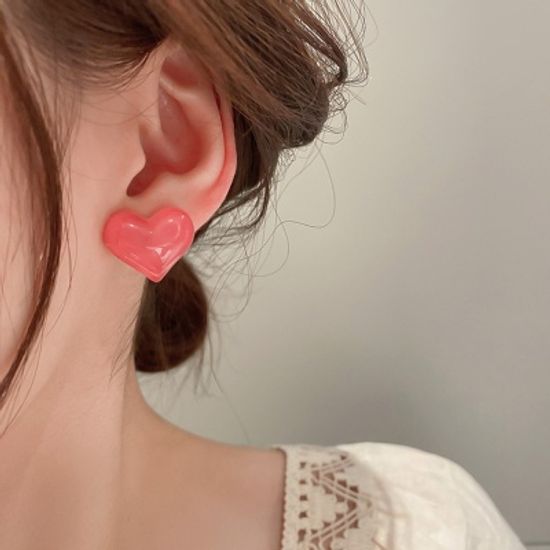 미니 핑크 하트 귀걸이 데일리 큐트 패션 은침 귀고리