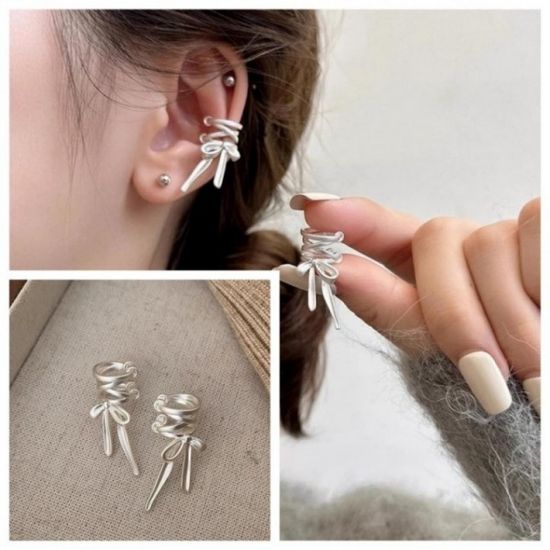 이어커프 귀걸이 실버 발레코어 리본 포인트 패션 레