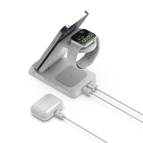 15W 5in1 고속 무선충전 접이식 LED 무드등 알람시계