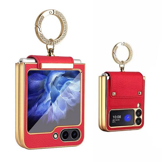 갤럭시z플립 6 5 4 3 큐빅 링 가죽 힌지 풀커버케이스