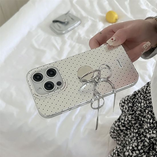 아이폰 15 14 13 12 도트 하트 리본 링 스트랩 케이스