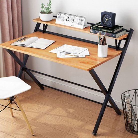 심플 접이식 철제 선반 책상 (100cm) (블랙우드)