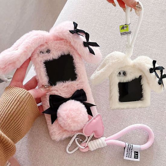 갤럭시 z플립7 6 5 4 리본 토끼 스트랩 겨울 털케이스
