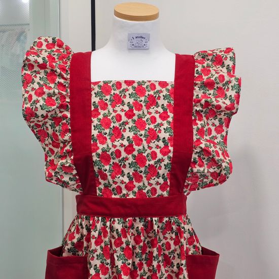 [원 아뜰리에] 빈티지 레드로즈 프릴 원피스형 앞치마