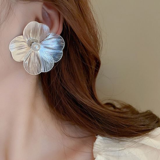 예쁜 빅 메탈 진주 플라워 볼드 귀걸이 화려한 귀고리