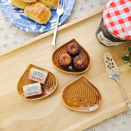 브라운 알밤 도자기 미니접시 3p set