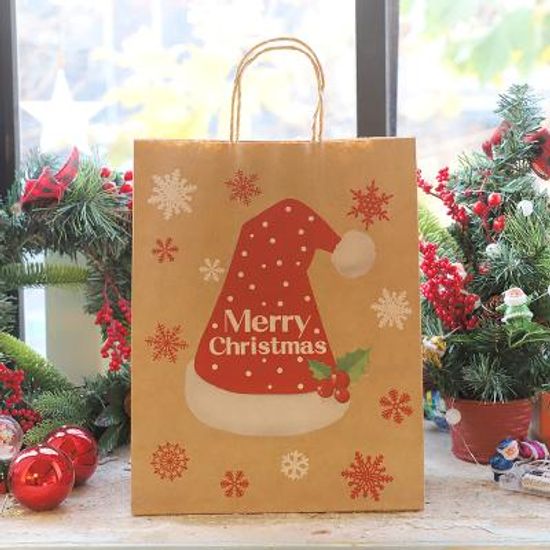 크리스마스 크라프트 쇼핑백 (26X33cm / 산타모자)
