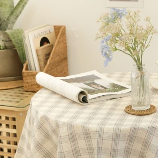 멜란 타탄 체크 식탁보-베이지