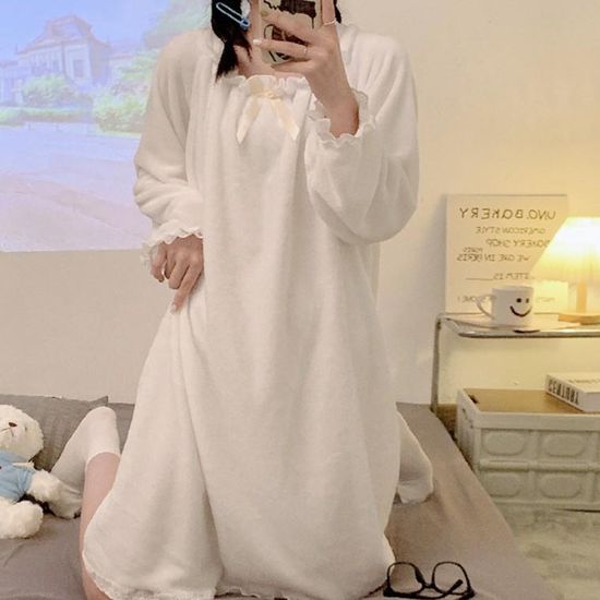 겨울 극세사 수면잠옷 공주 파자마 세트 여성 원피스 