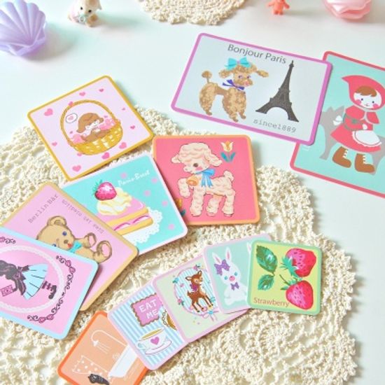  큐트 일러스트 미니 포스터 카드(12장 1세트)