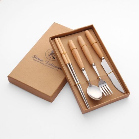 4종 커트러리 세트 / 우드핸들 나이프 포크 숟가락