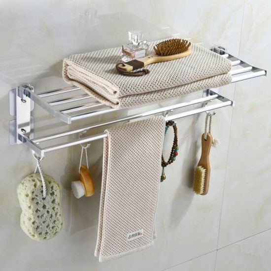 욕실 화장실 수건걸이 무타공 2단 폴딩 욕실선반 P036